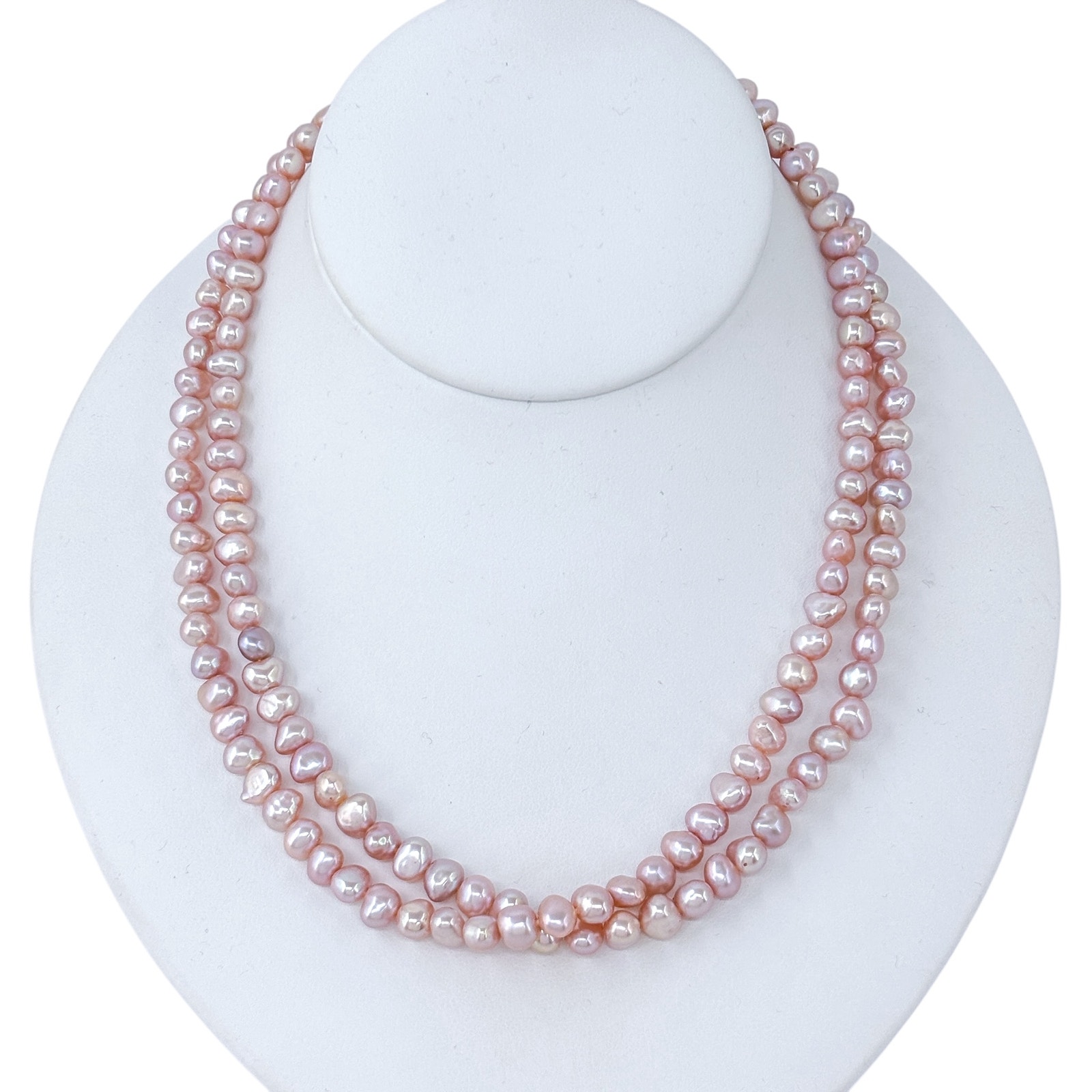 Vintage Sterling Silver 925 Double Strand Blush Pink Pearl Necklace 17.5"